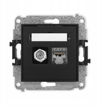 Изображение ICON Mechanizm gniazda antenowego poj. typu F (SAT) + gniazda komp. poj. 1xRJ45, kat. 6 ekranowane, 8-styk czarny mat 12IGFK-5