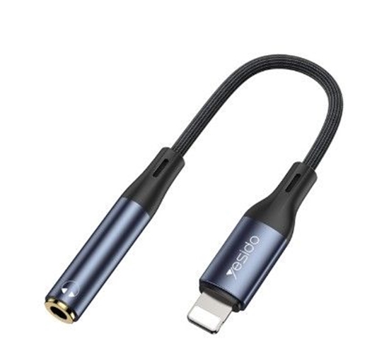 Изображение yesido YAU37 Lightning Port Aluminum Alloy Nylon Audio Adapter Cable |Lightning To 3.5mm Adapter For Iphone Black