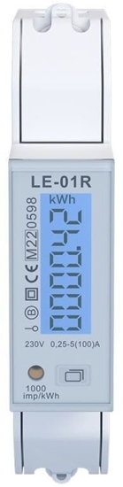 Изображение Jednofazowy licznik energii, pomiar energii czynnej i biernej, dwa wyjcia impulsowe,100A, MID LE-01R