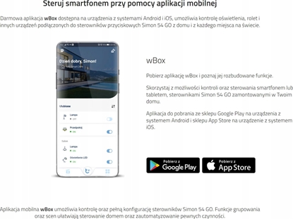 Изображение Kontakt-Simon Simon 54 GO Kontroler przyciskowy 30 akcji do obsugi sterow. sterowany smartfonem WiFi 230V (modu) brz mat DEK1W.01/46