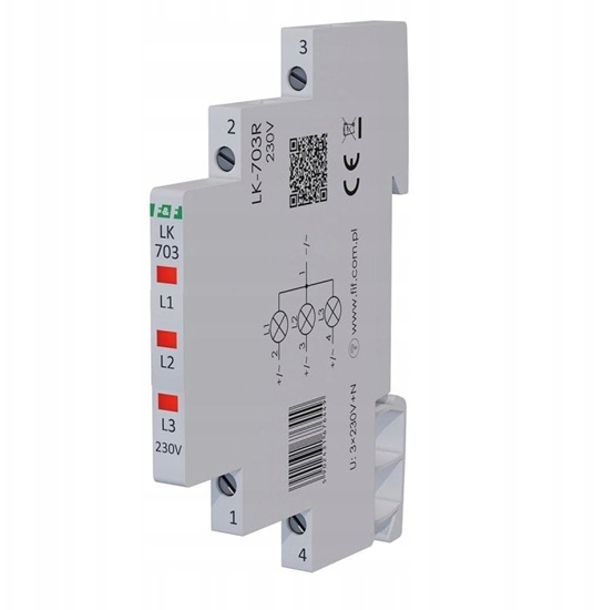 Изображение Lampka moduowa 3-fazowa czerwona LED czerwona Slim 1/2 moduu 230V LK-703R