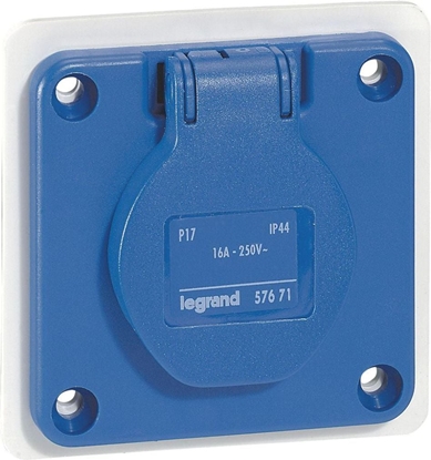 Attēls no Legrand Gniazdo tablicowe z uziemieniem IP44 niebieskie 2P+Z P17 (057671)