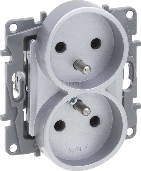 Изображение Legrand Niloe Selection Gniazdo 2 x 2p+z do ramek wielokrotnych (bez przesony, zaciski rubowe) aluminium 762135