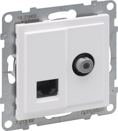Picture of Legrand SUNO Gniazdo telewizyjne typ F 1,5dB + RJ45 kat 6 UTP biae 721162