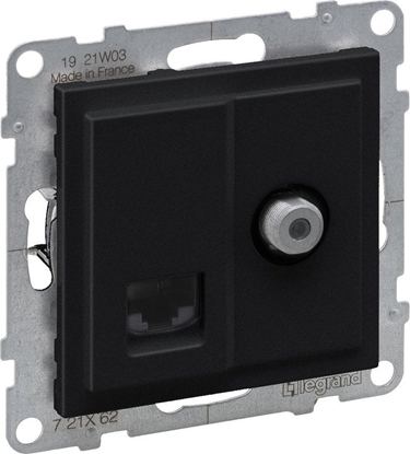 Attēls no Legrand SUNO Gniazdo telewizyjne typ F 1,5dB + RJ45 kat 6 UTP czarne 721462