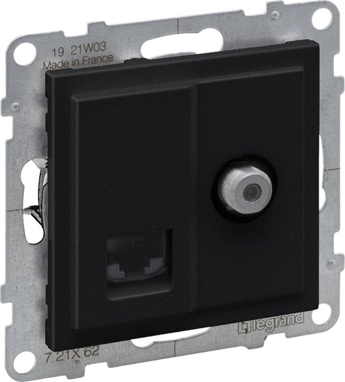 Picture of Legrand SUNO Gniazdo telewizyjne typ F 1,5dB + RJ45 kat 6 UTP czarne 721462