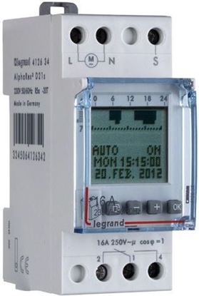 Picture of Legrand Zegar sterujcy 16A cyfrowy tygodniowy jednokanaowy z opónieniem AlphaRex D21s (412634)