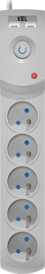 Picture of Listwa Zasilajca Przeciwprzepiciowa 5-Gniazd + 2 X Usb 5M Szara 10A 2300W W-100042 Plastrol