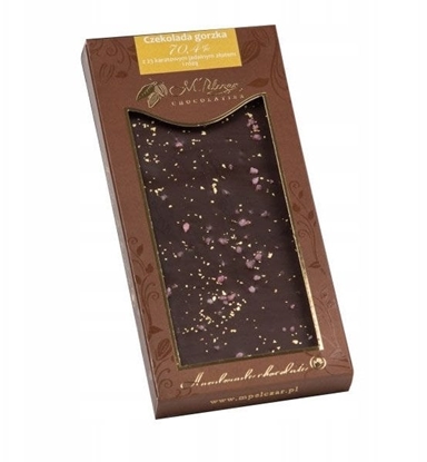 Picture of M.Pelczar Chocolatier Gorzka czekolada z 23-karatowym jadalnym zotem i patkami róy 85g