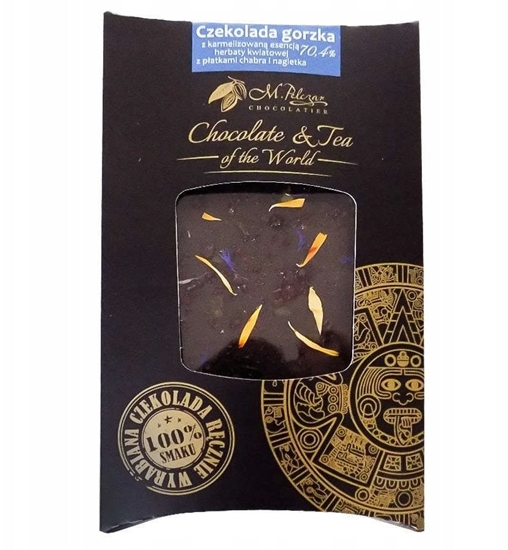 Picture of M.Pelczar Chocolatier Gorzka czekolada z karmelizowan kwiatow herbat i nagietkiem i chabrem 85g