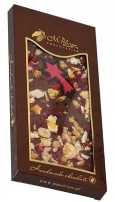 Picture of M.Pelczar Chocolatier Mleczna czekolada witeczna z orzechami laskowymi, pomaraczami i malinami 85g
