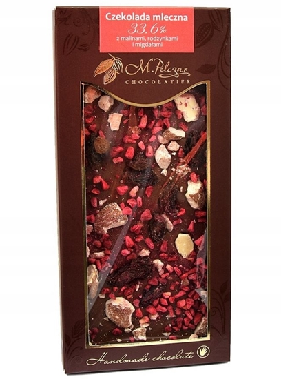 Picture of M.Pelczar Chocolatier Mleczna czekolada z malinami, rodzynkami i migdaami 85g