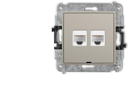 Attēls no Karlik MINI Mechanizm gniazda komputerowego podwójnego 2xRJ45, kat. 5e, 8-stykowy, bez pola opisowego taupe 60MGKBO-2
