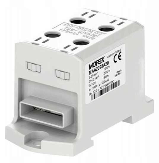 Picture of MOREK Zczka OTL95-2B szary 2xAl/Cu 6-95mm2 3x1x24 1000V AC / 1500V DC Uniwersalny zacisk z wejciem na elastyczn szyn MAA2095A20