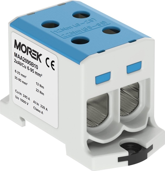 Изображение MOREK Zczka szyn. gwint. rozga. AL/CU 6-95mm2 TS35 1-tor 4-otw zac OTL95-2 niebieski MAA2095B10 89734003 - MAA2095B10