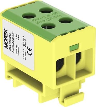 Изображение MOREK Zczka szynowa 2,5-35mm2 ót-ziel 4 otwor AL/CU TH35 1P MAA2035Y10 Morek 4054