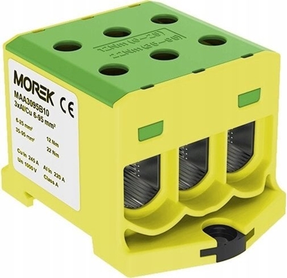 Picture of MOREK Zczka szynowa gwintowa AL CU 6-95mm2 TS 35 1 tor 6 otworów zaciskowych OTL95-3 óto-zielony MAA3095Y10 89827009