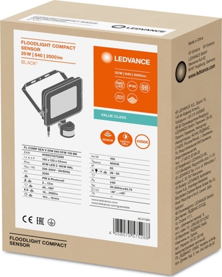 Picture of Nawietlacz Ledvance Projektor LED FLOOD COMPACT SENSOR V 20W 840 SYM 100 BK 4058075575288