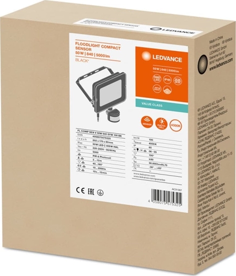 Изображение Nawietlacz Ledvance Projektor LED FLOOD COMPACT SENSOR V 50W 840 SYM 100 BK 4058075575325
