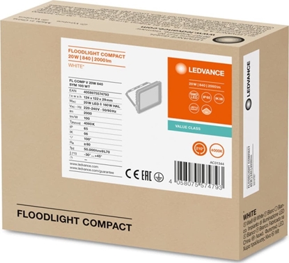 Изображение Nawietlacz Ledvance Projektor LED FLOOD COMPACT V 20W 840 SYM 100 WT 4058075574793