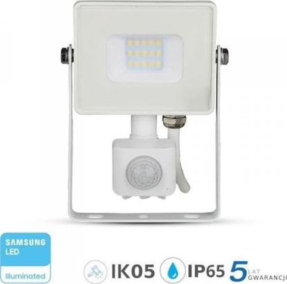 Изображение Nawietlacz V-TAC Nawietlacz LED z czujk ruchu PIR VT-10-S-W SAMSUNG CHIP 10W 4000K 800lm IP65 Biay 434