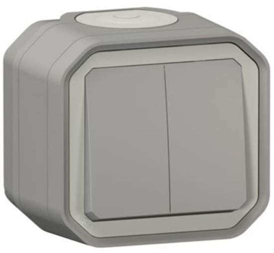 Picture of NOWE PLEXO 55 cznik podwójny/przycisk podwójny komplet natynkowy 10 AX - 250 V AC szary 069715L