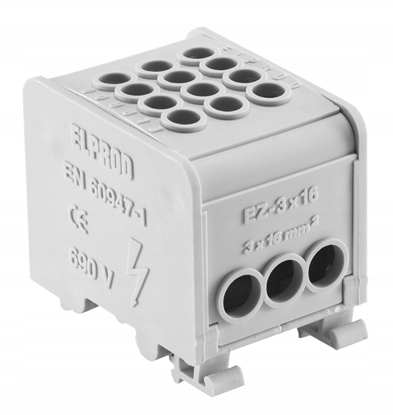 Attēls no Odganik instalacyjny 1-torowy (3x16mm/3x16mm) LZ1*16/16/16 mocowanie na TS 35, szary 84170002