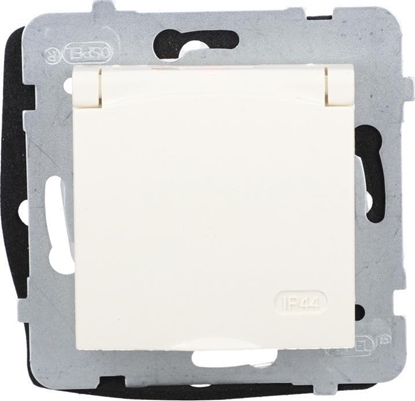 Attēls no Ospel ARIA Gniazdo bryzgoszczelne z/u IP44 wieczko kolor ecru GPH-1UZ/m/27/w