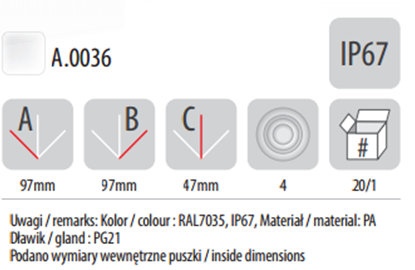 Attēls no Pawbol Puszka n/t IP67 4xPG21,5 5 zacisków 27P szara A.0036
