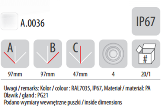 Picture of Pawbol Puszka n/t IP67 4xPG21,5 5 zacisków 27P szara A.0036