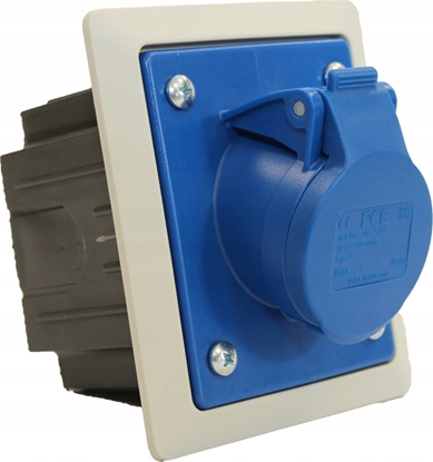 Изображение PCE Gniazdo tablicowe z puszk 16A 3P 230V /80x97/ niebieskie IP44 TWIST 413-6pkr