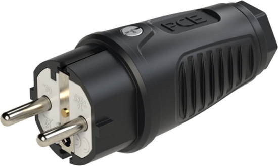 Picture of PCE Wtyczka gumowa 16A 230V IP54 UNI SCHUKO TAURUS2 PIERCIE CZARNY 0521-ss