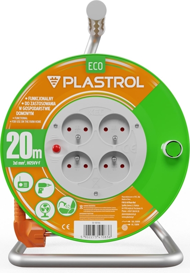 Picture of Plastrol Przeduacz bbnowy ECO LINE, 4x2p+Z, 10A, 2300W, przewód 3x1mm H05VV-F; 20m; pomaraczowy (W-98946)