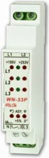 Изображение Pollin Pomiarowy wskanik napicia zasilania LED 3 x 400V ze stykiem 1Z 6A 250V AC (WN-33P)