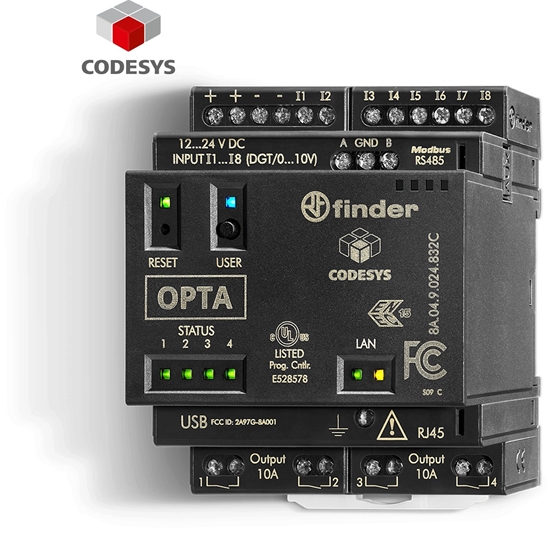 Picture of Programowalny przekanik logiczny Finder CODESYS ADVANCED 12...24V DC RJ45 lub MODBUS TCP/IP, MODBUS RS485 8A.04.9.024.832C