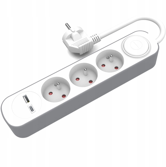 Изображение Przeduacz stay 3x z wcznikiem oraz gniazdami USB A USB C 5m schuko PS-370SWS+USBA+USBC/5 E W-30008