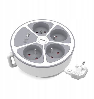 Изображение Przeduacz stay 4x z wcznikiem oraz gniazdami USB A USB C 2m PS-470WS/O+USBA+USBC/2 E W-30016