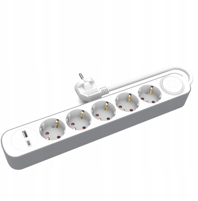 Изображение Przeduacz stay 5x schuko wcznik oraz 1xUSB A 1xUSB C 1,5m PS-570SWS+USBA+USBC/1,5 E W-30009