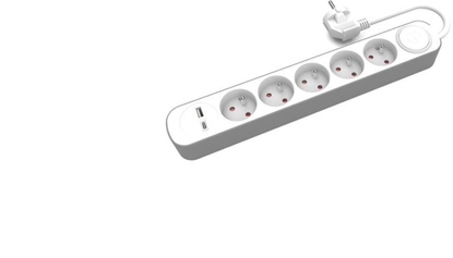 Picture of Przeduacz stay 5x z wcznikiem oraz gniazdami USB A USB C 3m PS-570WS+USBA+USBC/3 E W-30004