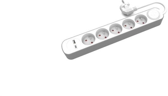 Picture of Przeduacz stay 5x z wcznikiem oraz gniazdami USB A USB C 5m PS-570WS+USBA+USBC/5 E W-30005