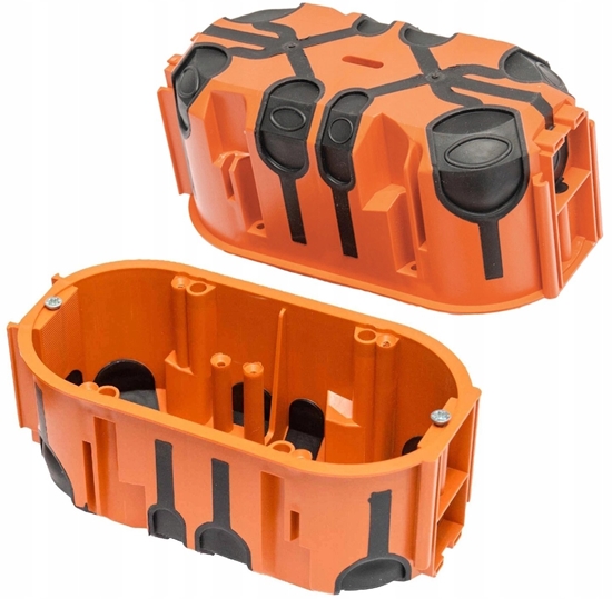 Изображение Puszka podtynkowa ProDuo podwójna, gboka 60mm, fi68, czeniowa, z wkrtami, wiatroszczelna , pomaraczowa, IP30 /A.0092/