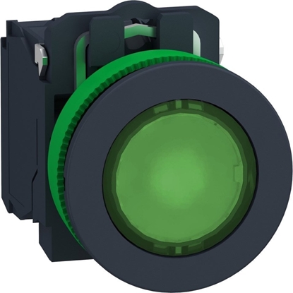 Attēls no Schneider Electric Harmony XB5 Przycisk podwietlany paski plastik. zielony fi30 zintegrowana dioda LED 230240 V AC 1Z + 1R XB5FW33M5