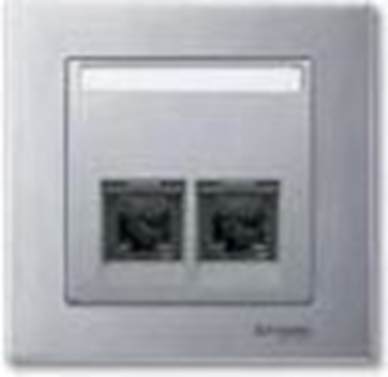 Изображение Schneider Merten System M Pytka centralna podwójna gniazda komputerowego RJ45 aluminium (MTN466560)