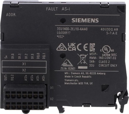 Picture of Siemens Blok AS-I A/B slave 4 wejcia i 3 wyjcia czarny wejcia/wyjcia z przy. sprynowe do montau w obudowie 3SU1400-2EJ10-6AA0