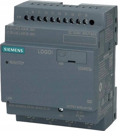 Picture of Siemens LOGO! 12/24RCEO modu logiczny napicie zasilania / I/O: 12/24 V DC/przekanik, 8 DI (4 AI)/4 DO, bez dyspozycji
