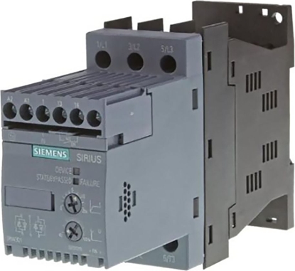 Attēls no Siemens Softstart 3-fazowy 200-480VAC 17,6A 7,5kW/400V Uc=110-230V AC/DC S00 (3RW3018-1BB14)