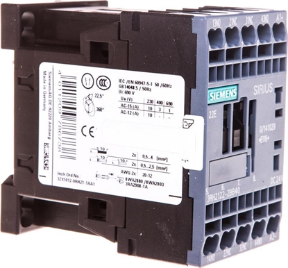 Attēls no Siemens Stycznik pomocniczy 3A 2Z 2R 24V DC S00 3RH2122-2BB40