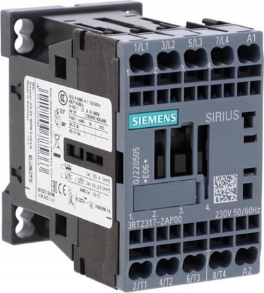 Attēls no Siemens Stycznik S00 AC-1 14.5 kW / 400V AC-1 22A AC 230V 50/60Hz 4R 4P przycze sprynowe 3RT2317-2AP00