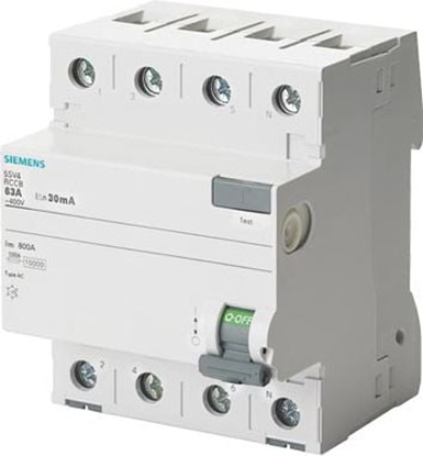 Attēls no Siemens Wycznik rónicowo-prdowy 4P 63A 0,03A typ AC (5SV4346-0KL)