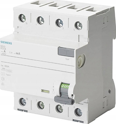 Attēls no Siemens Wycznik rónicowoprdowy SENTRON Typ A IN=25A 3+N 30MA 400V 4MM N-Lewa